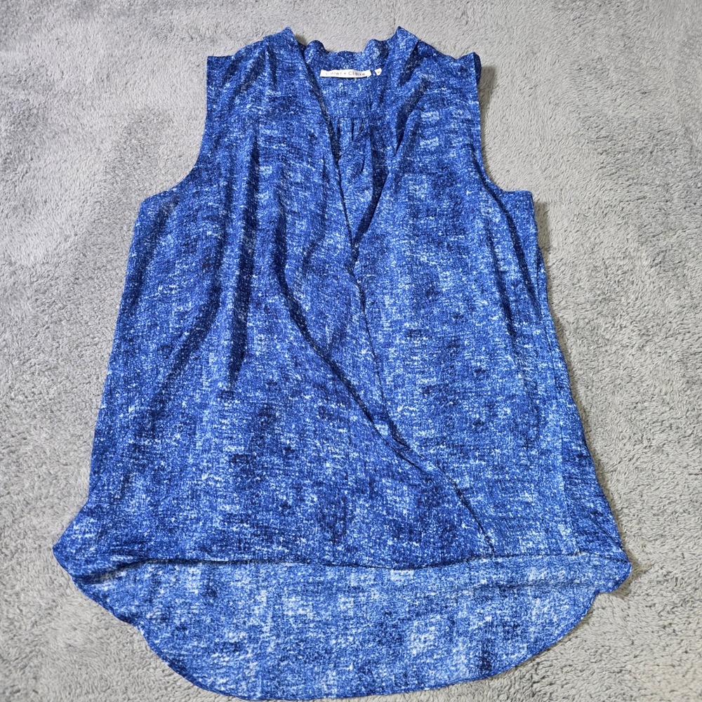 Violet + Claire Womens XL Blouse Blue Abstract Print Surplice High Low Sleeveles